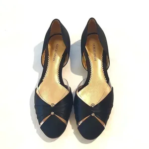 Giorgio Armani satin rhinestone black flat shoes women's size 6