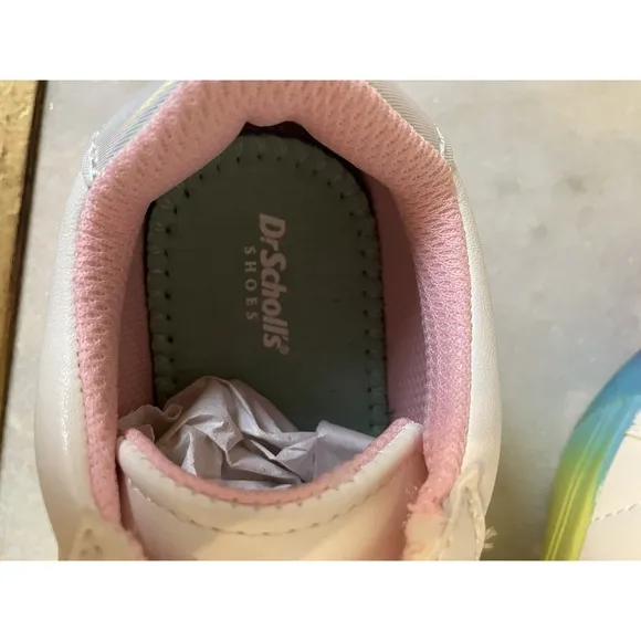 Girl /youth Size 2 Tennis Shoe Dr. Scholl's Time Off Sneaker White, Rainbow. NEW