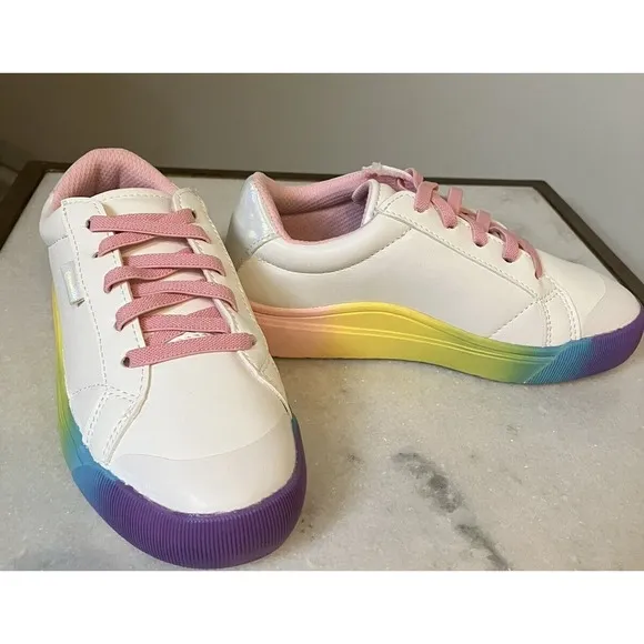 Girl /youth Size 2 Tennis Shoe Dr. Scholl's Time Off Sneaker White, Rainbow. NEW