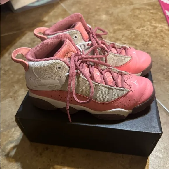 Girls Jordan 6 Rings Sneakers - Size 3Y - Coral Chalk/Desert Berry/White