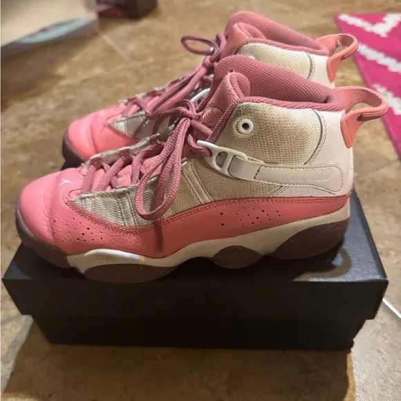 Girls Jordan 6 Rings Sneakers - Size 3Y - Coral Chalk/Desert Berry/White