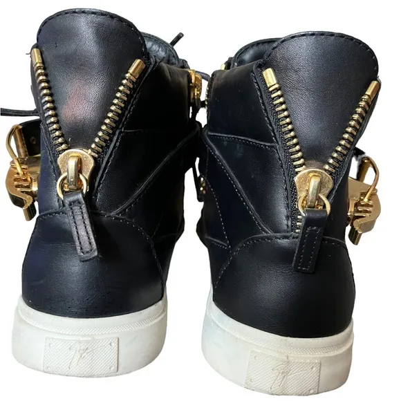 Giuseppe‎ Zanotti Leather And Gold Buckle High Top Trainers SZ 37
