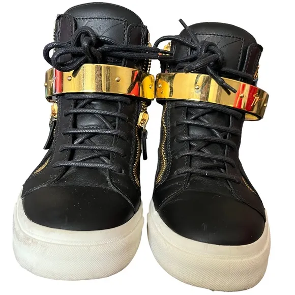 Giuseppe‎ Zanotti Leather And Gold Buckle High Top Trainers SZ 37