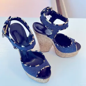 Giuseppe Zanotti platforms - size 8.5 - cork heels w denim and leopard piping!