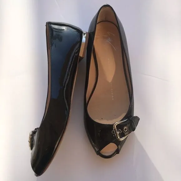Giuseppe Zanotti Black Peeptoe Patent buckle shoes