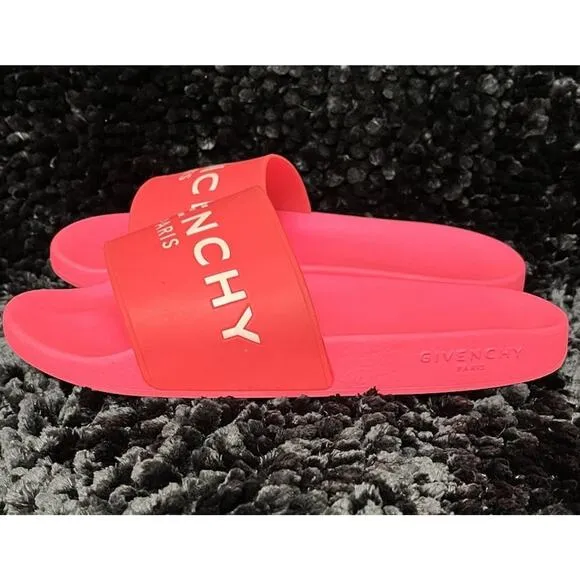 Givenchy Slide In Sandals Flip Flop Summer Shoes Bright Pink Sz M 9/W 11 Vntg