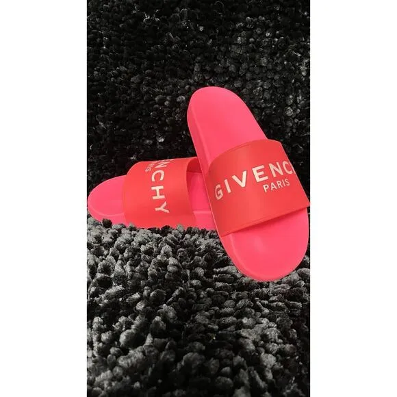 Givenchy Slide In Sandals Flip Flop Summer Shoes Bright Pink Sz M 9/W 11 Vntg