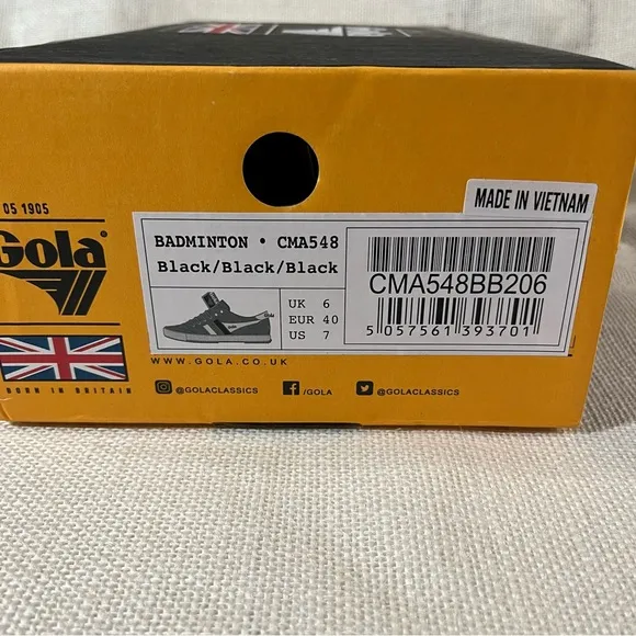 Gola Monochrome Black Badminton Shoes CMA548, NWT Original box