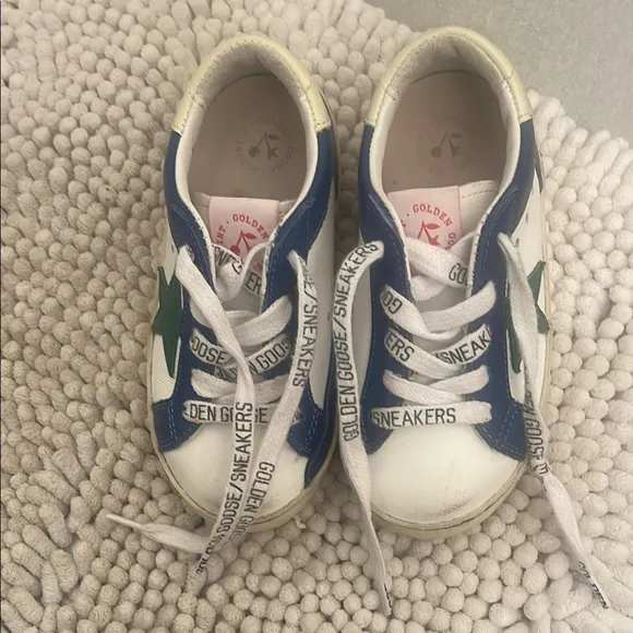 Golden Goose/Bonpoint White and Blue Leather Sneakers
