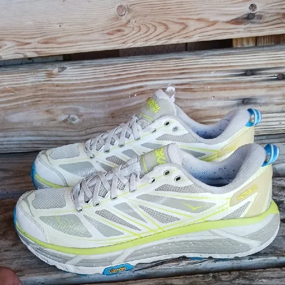 Gray and Yellow Athletic Running Shoes