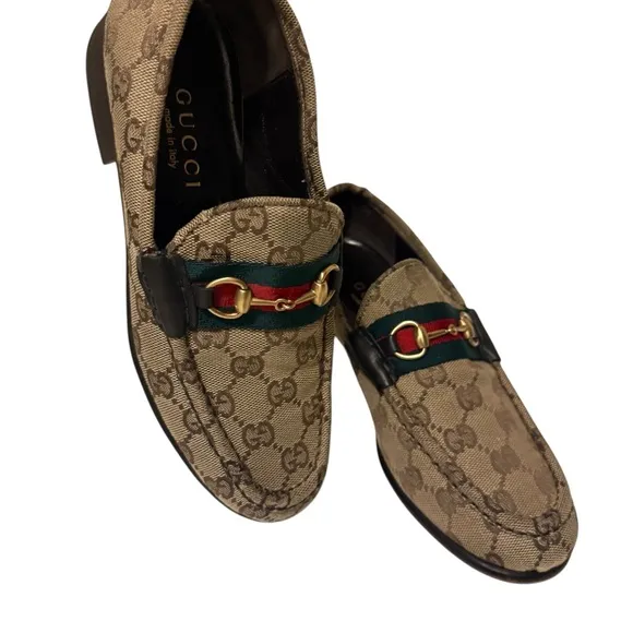GUCCI Sherry Line GG Bit LoafersEU 6.5 Leather Beige Flat Women's Logo