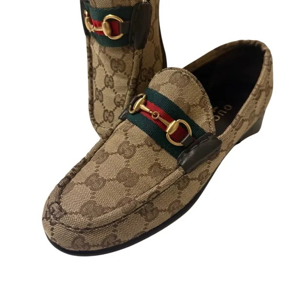 GUCCI Sherry Line GG Bit LoafersEU 6.5 Leather Beige Flat Women's Logo