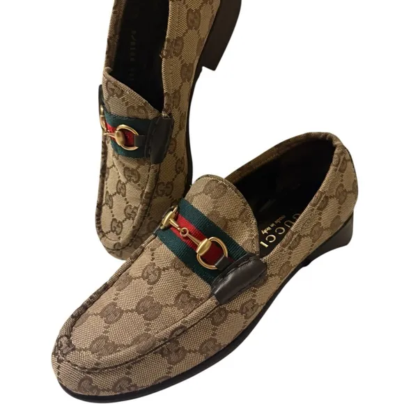 GUCCI Sherry Line GG Bit LoafersEU 6.5 Leather Beige Flat Women's Logo