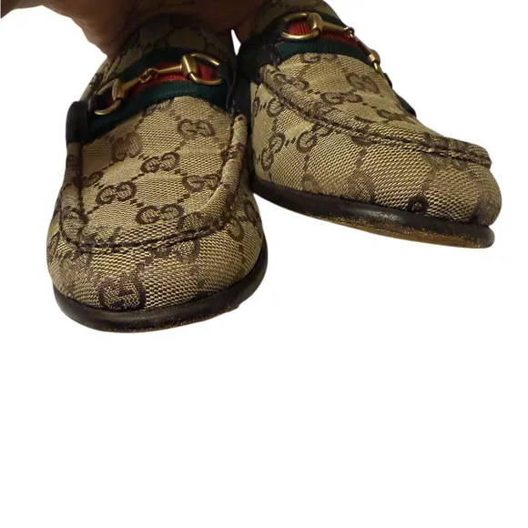 GUCCI Sherry Line GG Bit LoafersEU 6.5 Leather Beige Flat Women's Logo