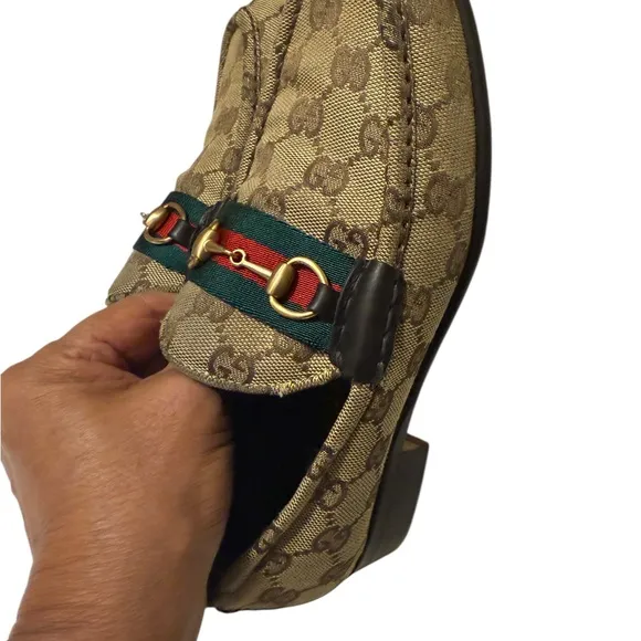 GUCCI Sherry Line GG Bit LoafersEU 6.5 Leather Beige Flat Women's Logo