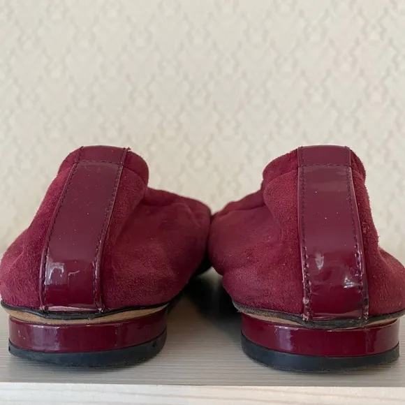 Gucci Suede Leather Bamboo Bit Horsebit Ballet Flat Shoes Size 38.5 Burgundy