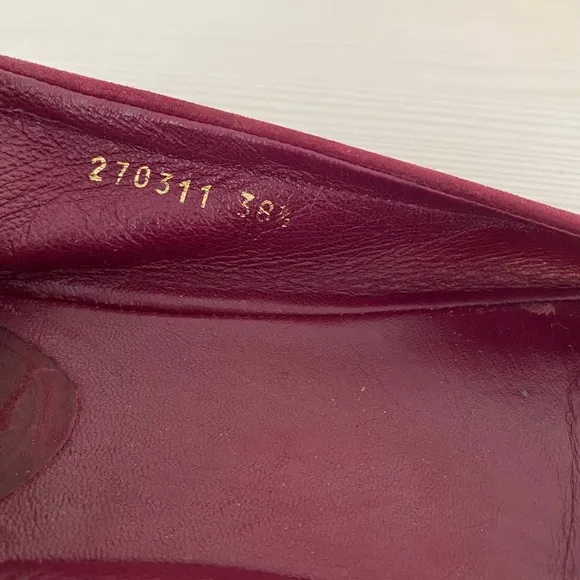 Gucci Suede Leather Bamboo Bit Horsebit Ballet Flat Shoes Size 38.5 Burgundy