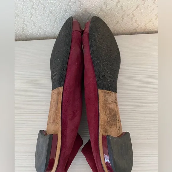 Gucci Suede Leather Bamboo Bit Horsebit Ballet Flat Shoes Size 38.5 Burgundy