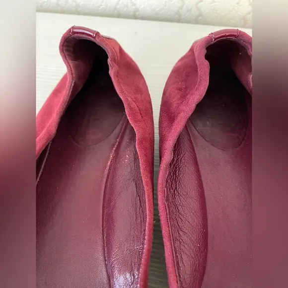 Gucci Suede Leather Bamboo Bit Horsebit Ballet Flat Shoes Size 38.5 Burgundy