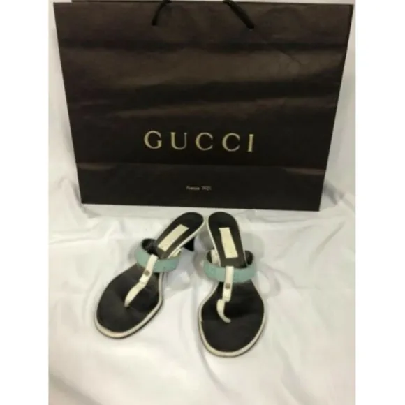 Gucci Women's Thong Shoes Sandals White &amp; Blue 5.5