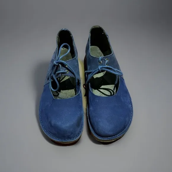 GUDRUN SJODEN Blue Suede Mary Jane Flat Shoes 38 US 7.5