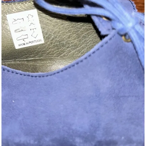 GUDRUN SJODEN Blue Suede Mary Jane Flat Shoes 38 US 7.5