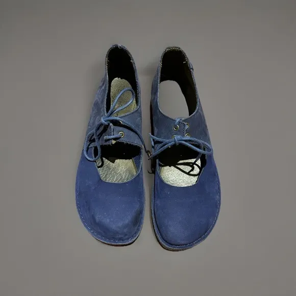 GUDRUN SJODEN Blue Suede Mary Jane Flat Shoes 38 US 7.5