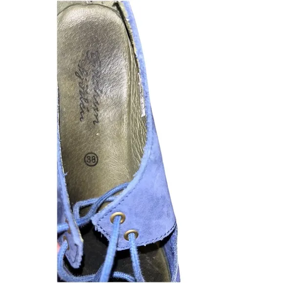 GUDRUN SJODEN Blue Suede Mary Jane Flat Shoes 38 US 7.5