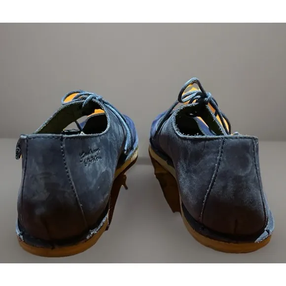 GUDRUN SJODEN Blue Suede Mary Jane Flat Shoes 38 US 7.5