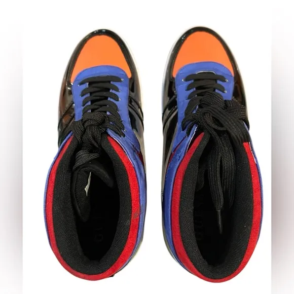 Guess Orange and Blue High-Top Sneakers with Sporty Design Size 9