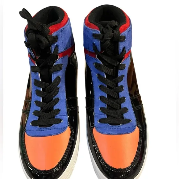Guess Orange and Blue High-Top Sneakers with Sporty Design Size 9