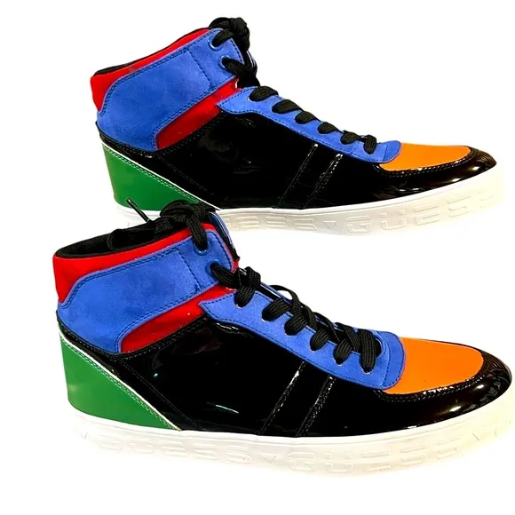 Guess Orange and Blue High-Top Sneakers with Sporty Design Size 9
