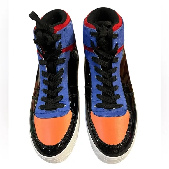 Guess Orange and Blue High-Top Sneakers with Sporty Design Size 9