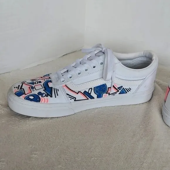 Handcrafted Colorful‎ Doodles and Directions White Van's on white background