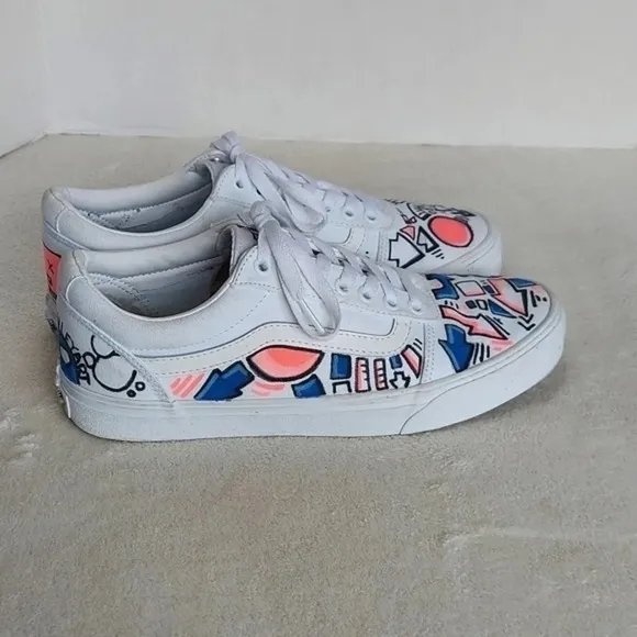 Handcrafted Colorful‎ Doodles and Directions White Van's on white background