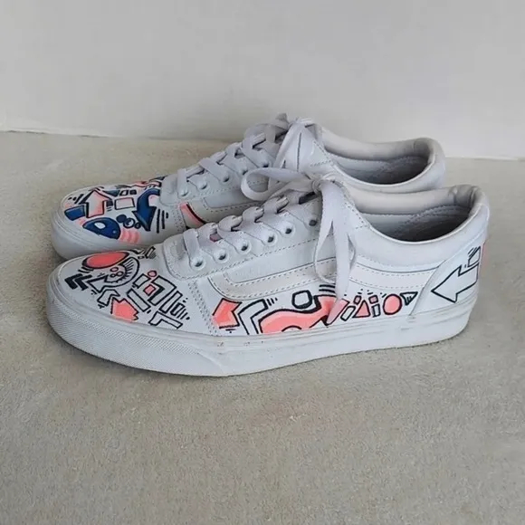 Handcrafted Colorful‎ Doodles and Directions White Van's on white background