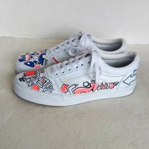 Handcrafted Colorful‎ Doodles and Directions White Van's on white background