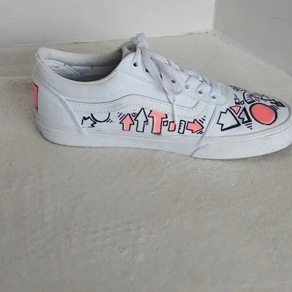 Handcrafted Colorful‎ Doodles and Directions White Van's on white background