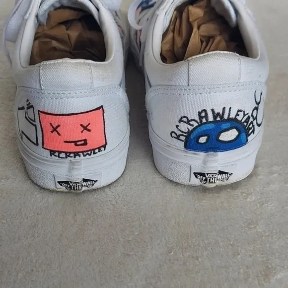 Handcrafted Colorful‎ Doodles and Directions White Van's on white background