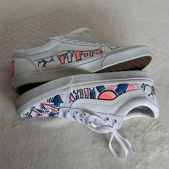 Handcrafted Colorful‎ Doodles and Directions White Van's on white background