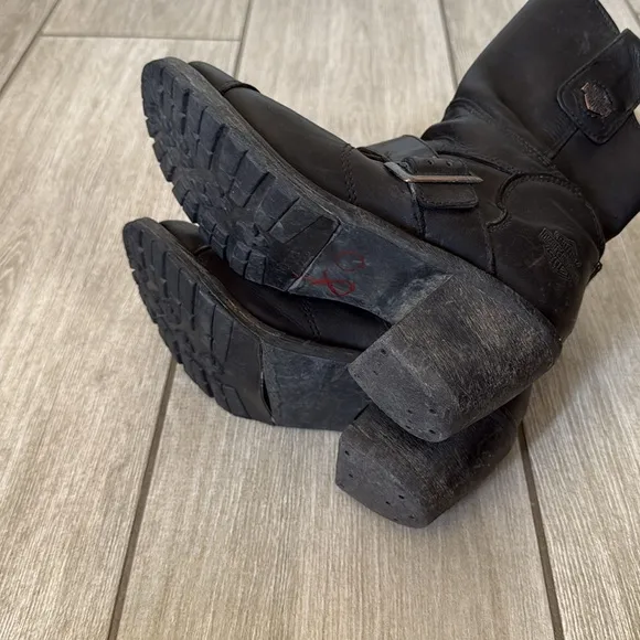 Harley Davidson Boulder 88351 Black Leather Motorcycle Boots Sz 6 Mid Shaft