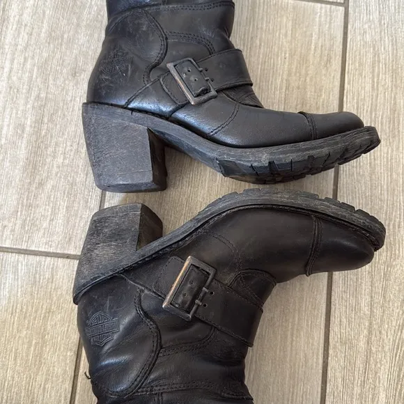 Harley Davidson Boulder 88351 Black Leather Motorcycle Boots Sz 6 Mid Shaft
