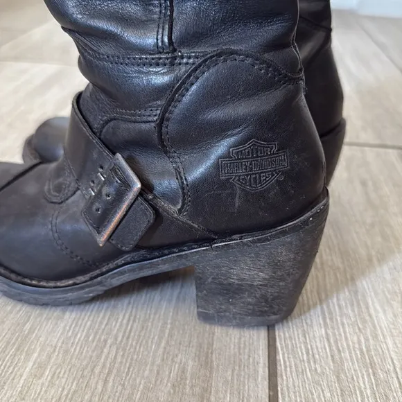 Harley Davidson Boulder 88351 Black Leather Motorcycle Boots Sz 6 Mid Shaft