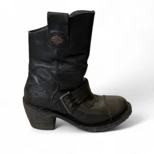Harley Davidson Boulder 88351 Black Leather Motorcycle Boots Sz 6 Mid Shaft