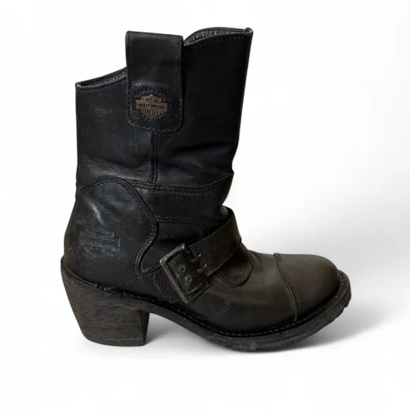 Harley Davidson Boulder 88351 Black Leather Motorcycle Boots Sz 6 Mid Shaft