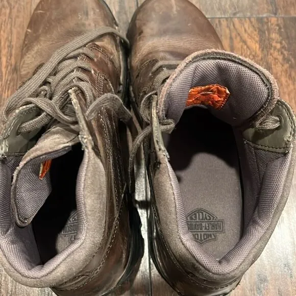 Harley Davidson brown leather boots size 10.5 GUC distressed look oil slippery