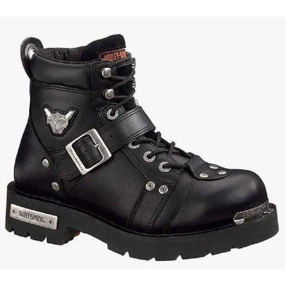 Harley-Davidson Men's Sz 8.5 Brake Buckle Black Motorcycle Boots- MSRP: $169.00
