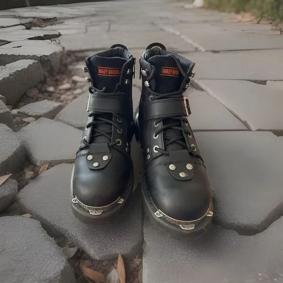 Harley-Davidson Men's Sz 8.5 Brake Buckle Black Motorcycle Boots- MSRP: $169.00