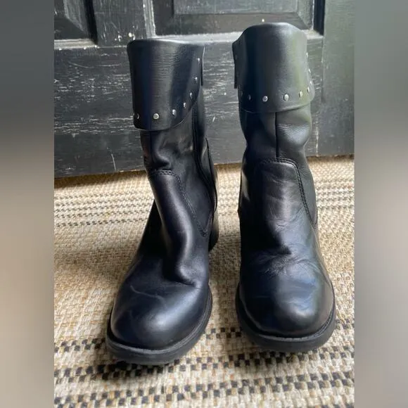 Harley-Davidson Studded Womens Biker Motorcycle Riding‎ Boots Black Leather 39 8