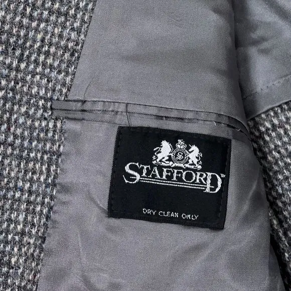 Harris Tweed x Stafford 100% Wool Blazer Jacket in Grey Microcheck Fleck Mens 42